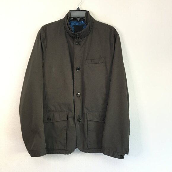 Ted Baker London Utility Jacket Mens Small Dark Olive Green Stand Up Collar